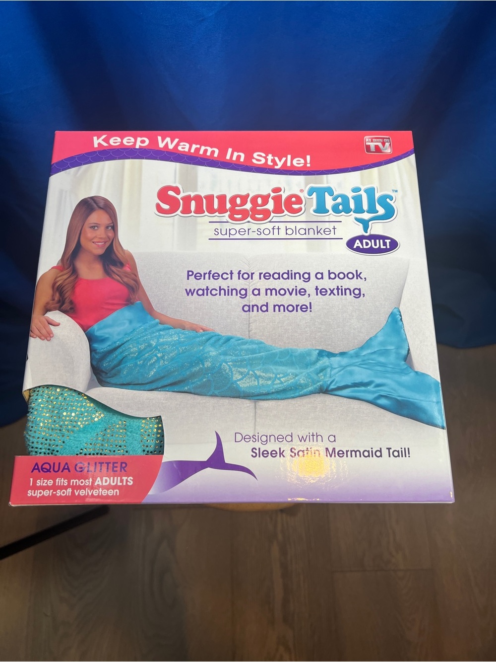 Snuggie Tails Adult Mermaid Tail Blanket - Aqua Glitter